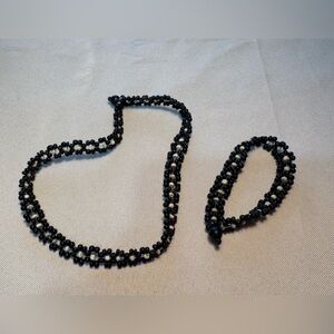 Black wood Beaded Necklace and Bracelet Set lightweight tribal indie 90s vibe